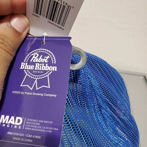 NWT Pabst Blue Ribbon Beer Cap Spell Out Logo Mesh SnapBack Trucker Baseball Hat - Picture 7 of 9